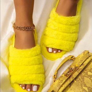 Canary Yellow Fur Sandals